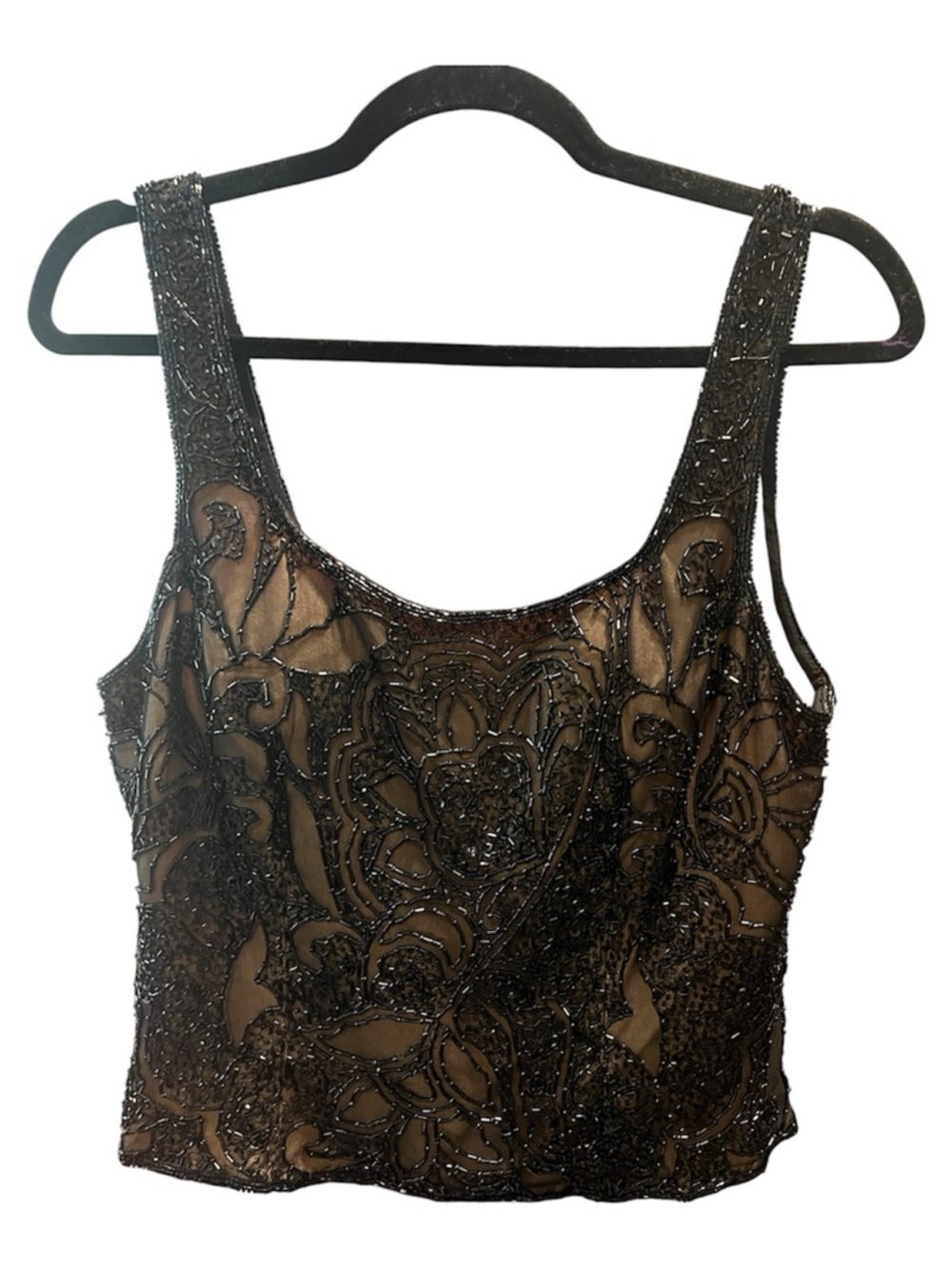 Sean Collection Black Beaded Silk Evening Top